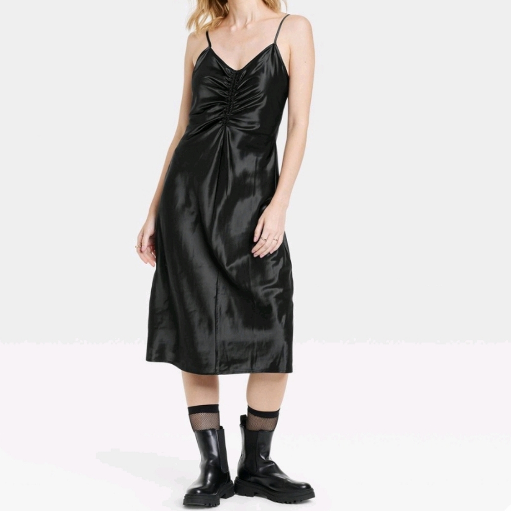 Black Ruched Slip Dress - A New Day NWT SZ Large